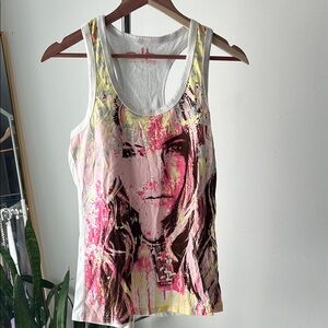 CULT Pink and Black face Graphic Sleeveless Tank Top M